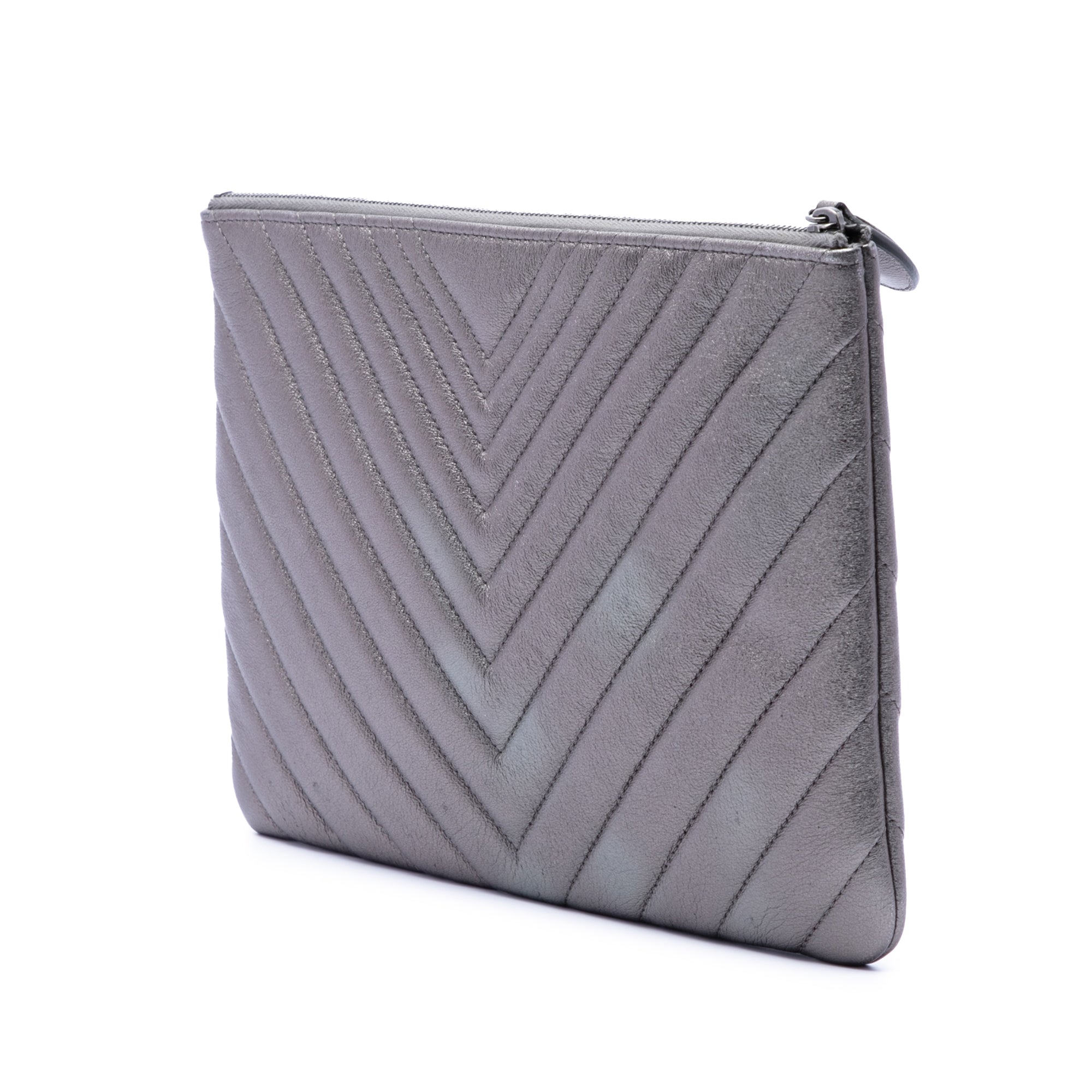 Medium Chevron Metallic Calfskin O Case Clutch - Image 2