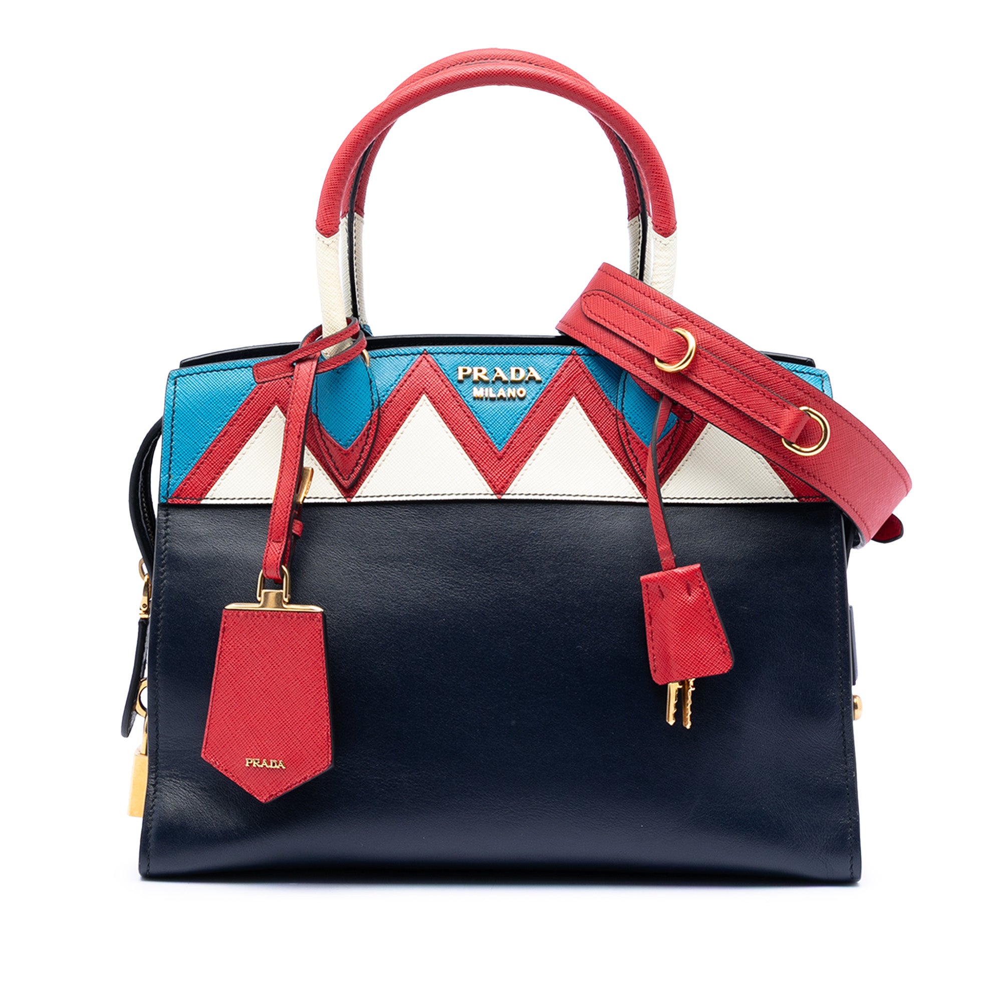 Medium Saffiano Trimmed City Calf Greca Esplanade Satchel - Image 1