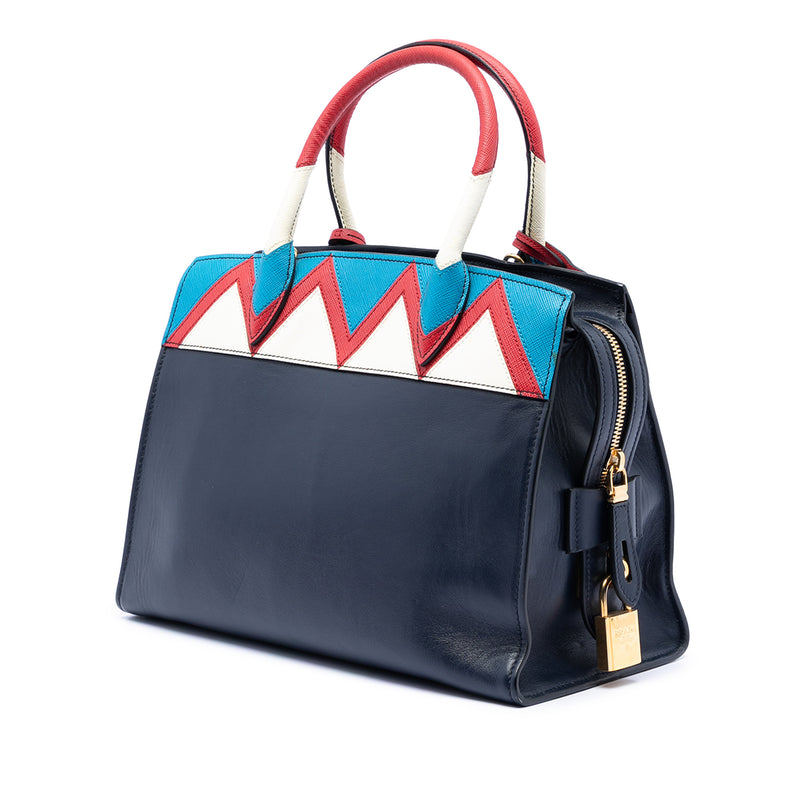Medium Saffiano Trimmed City Calf Greca Esplanade Satchel - Image 2