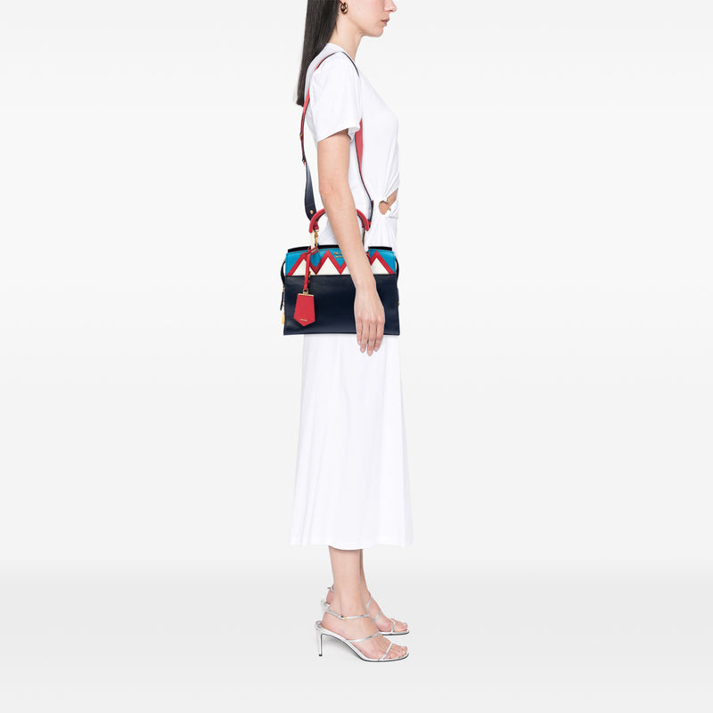 Medium Saffiano Trimmed City Calf Greca Esplanade Satchel - Image 6