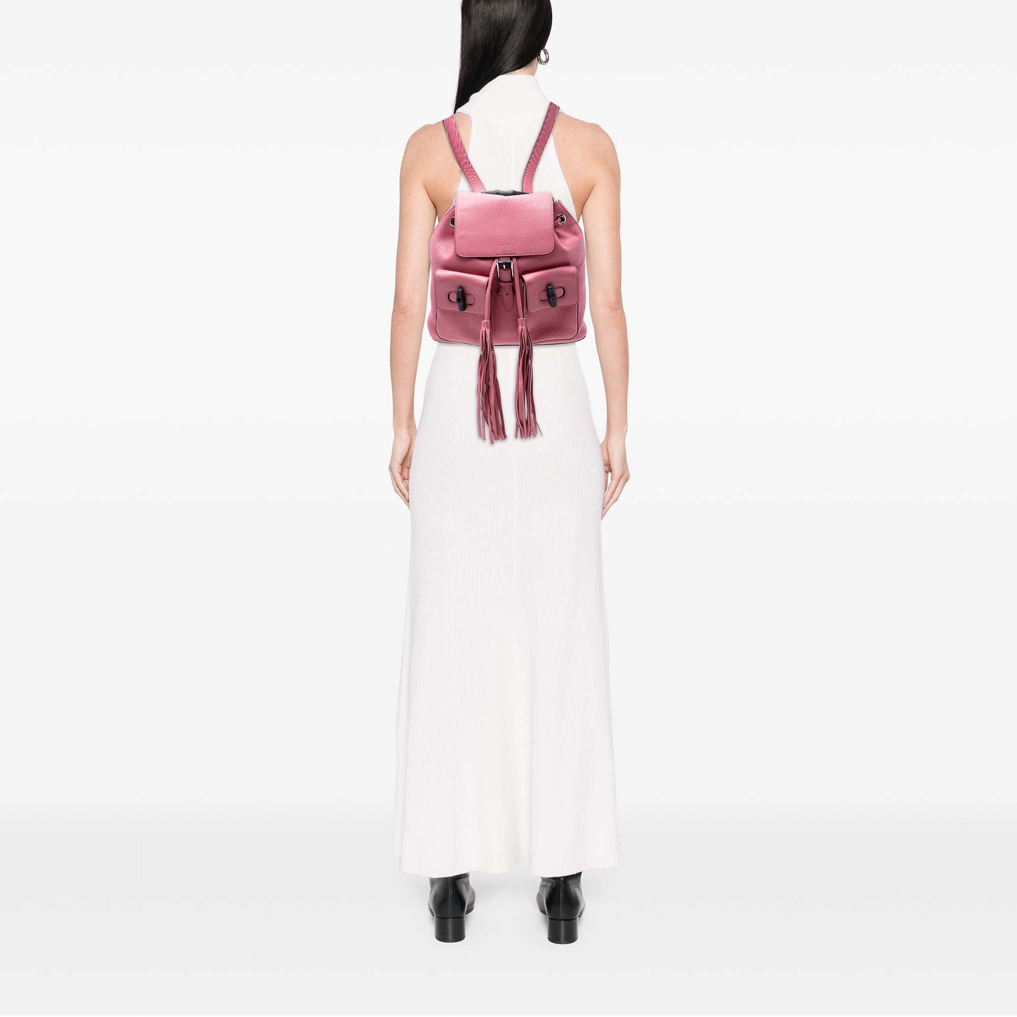 Leather Bamboo Tassel Backpack - Image 7