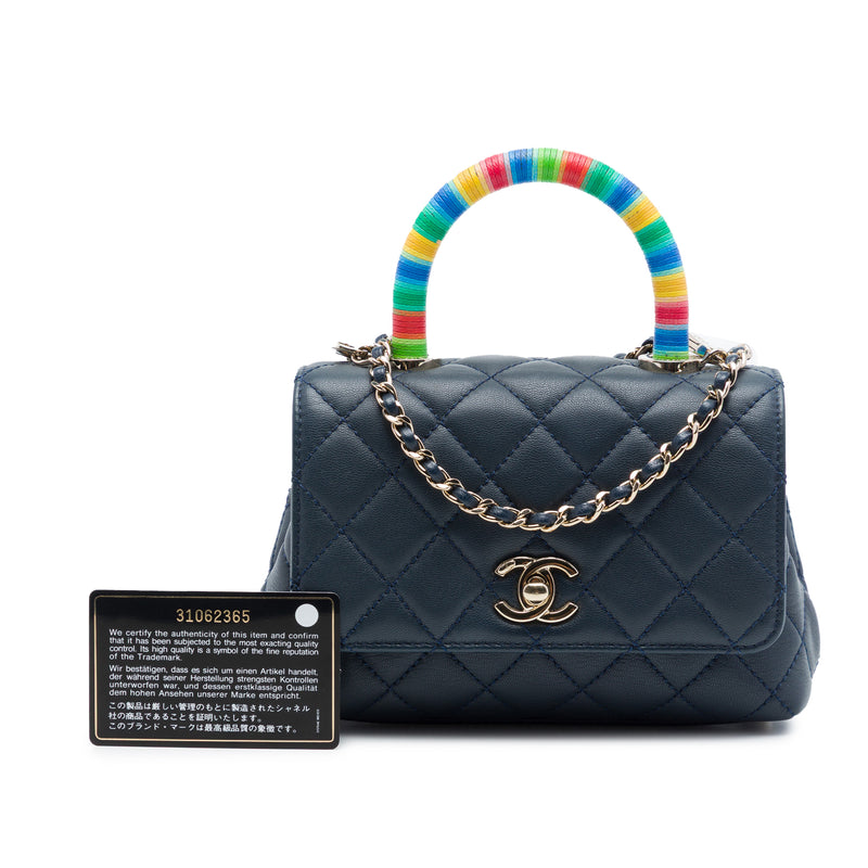 Extra Mini Quilted Lambskin Rainbow Coco Top Handle Bag - Image 7