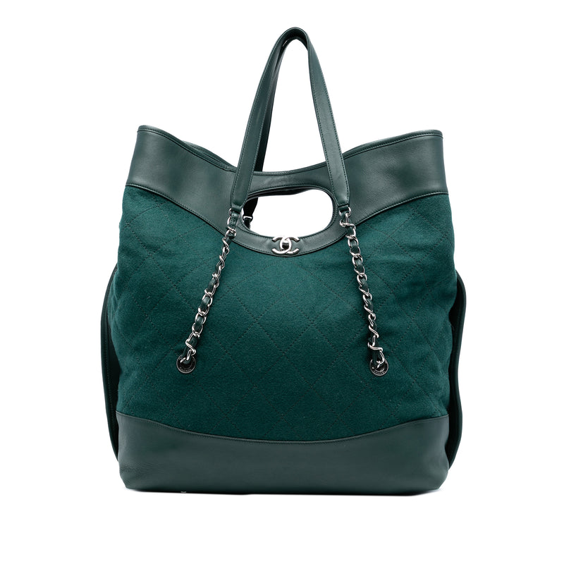 Extra Large Stitched Wool and Calfskin 31 Shopping Bag