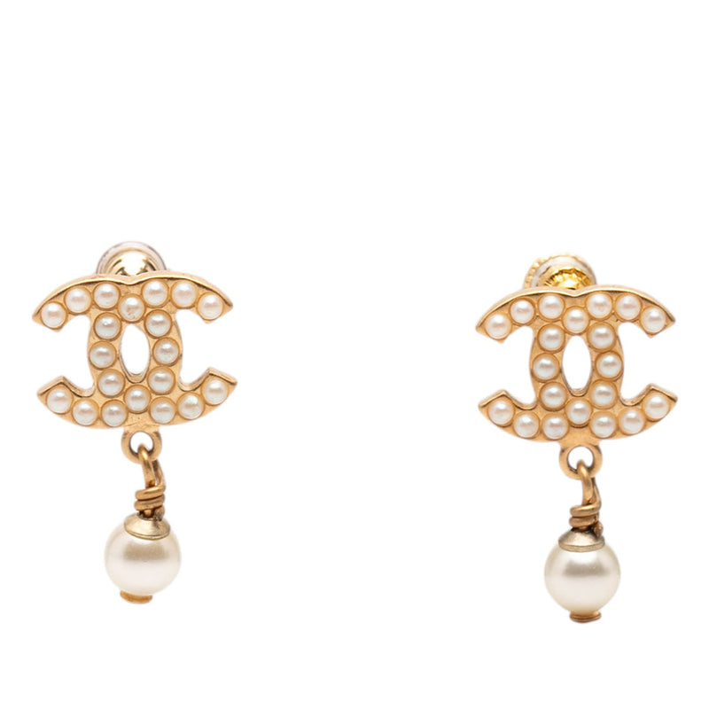 CC Gold Plated Faux Pearl Drop Push Back Earrings