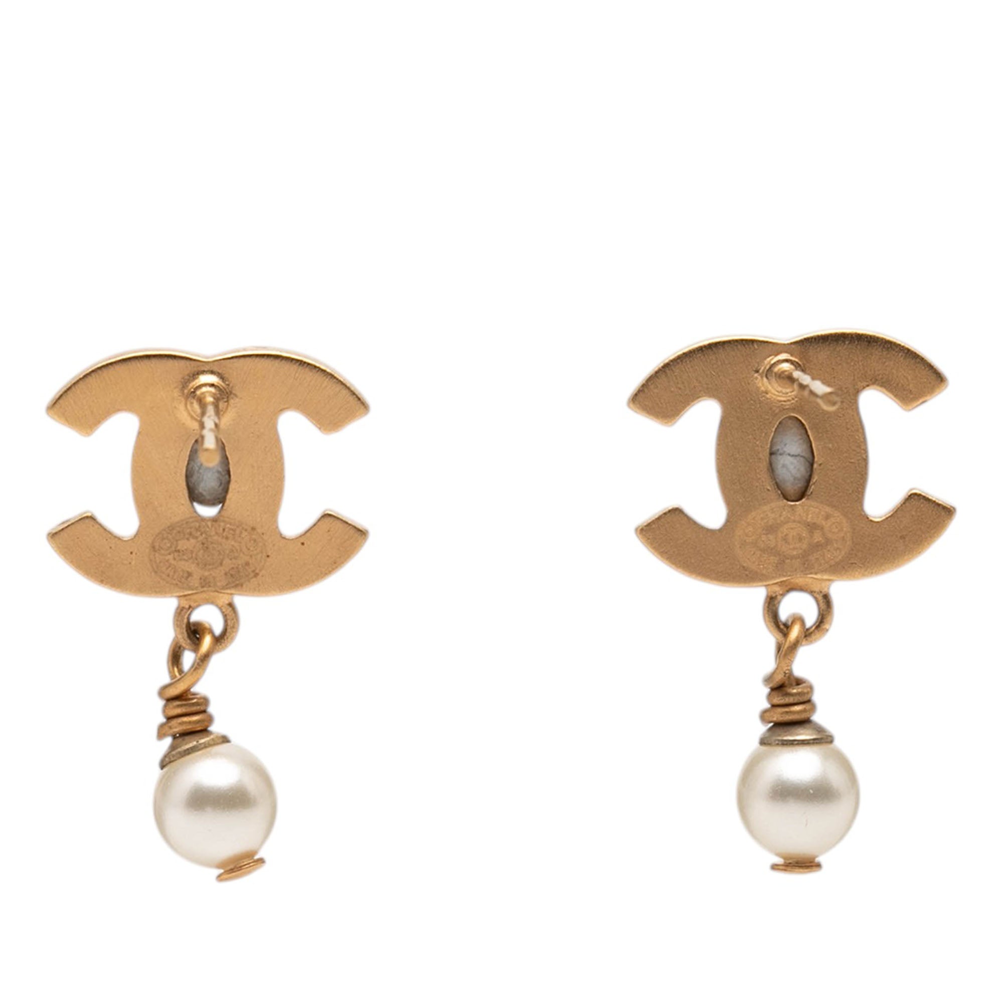 CC Gold Plated Faux Pearl Drop Push Back Earrings - Image 2