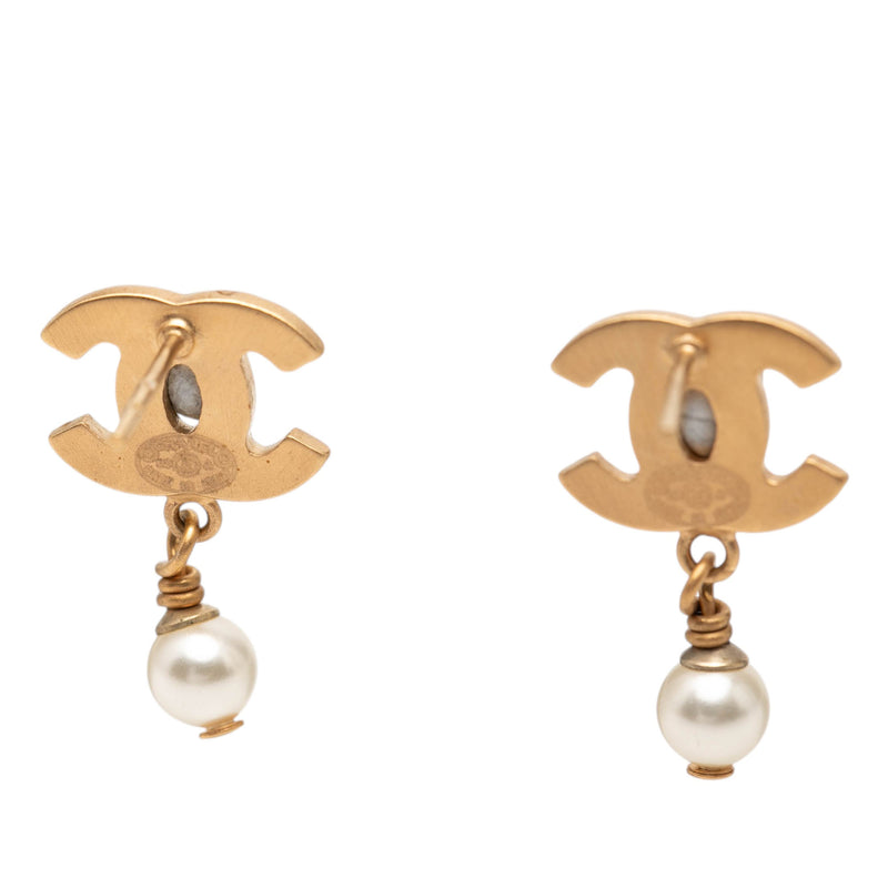 CC Gold Plated Faux Pearl Drop Push Back Earrings - Image 3