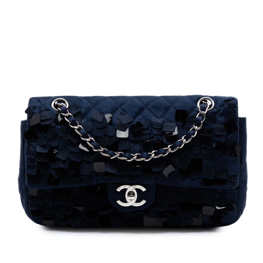 Medium Classic Satin Paillette Embellished Double Flap - Image 1