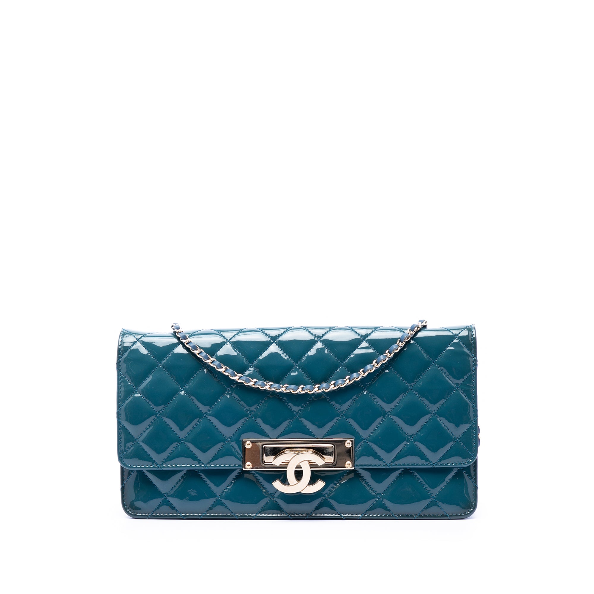 Quilted Patent Golden Class East West Wallet on Chain - Image 1