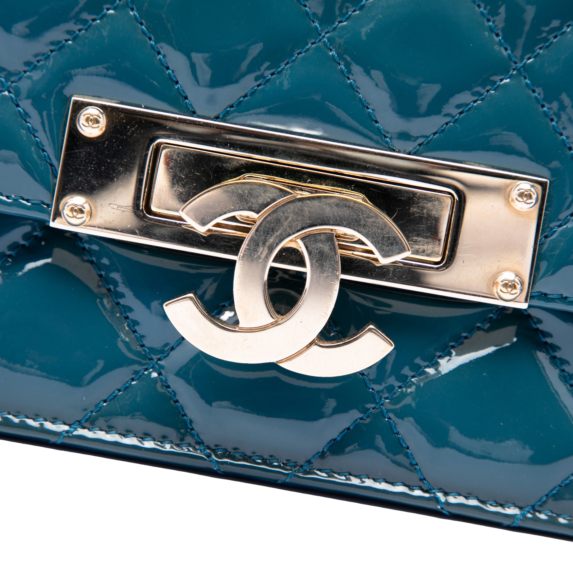Quilted Patent Golden Class East West Wallet on Chain - Image 5