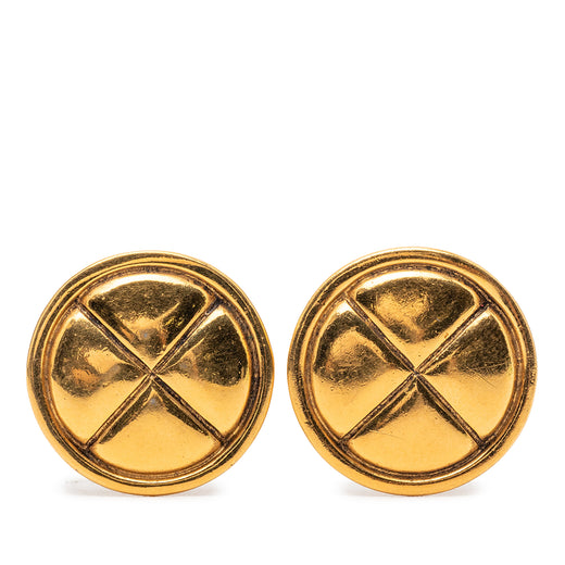 Gold Plated Quilted Round Clip On Earrings - Image 1