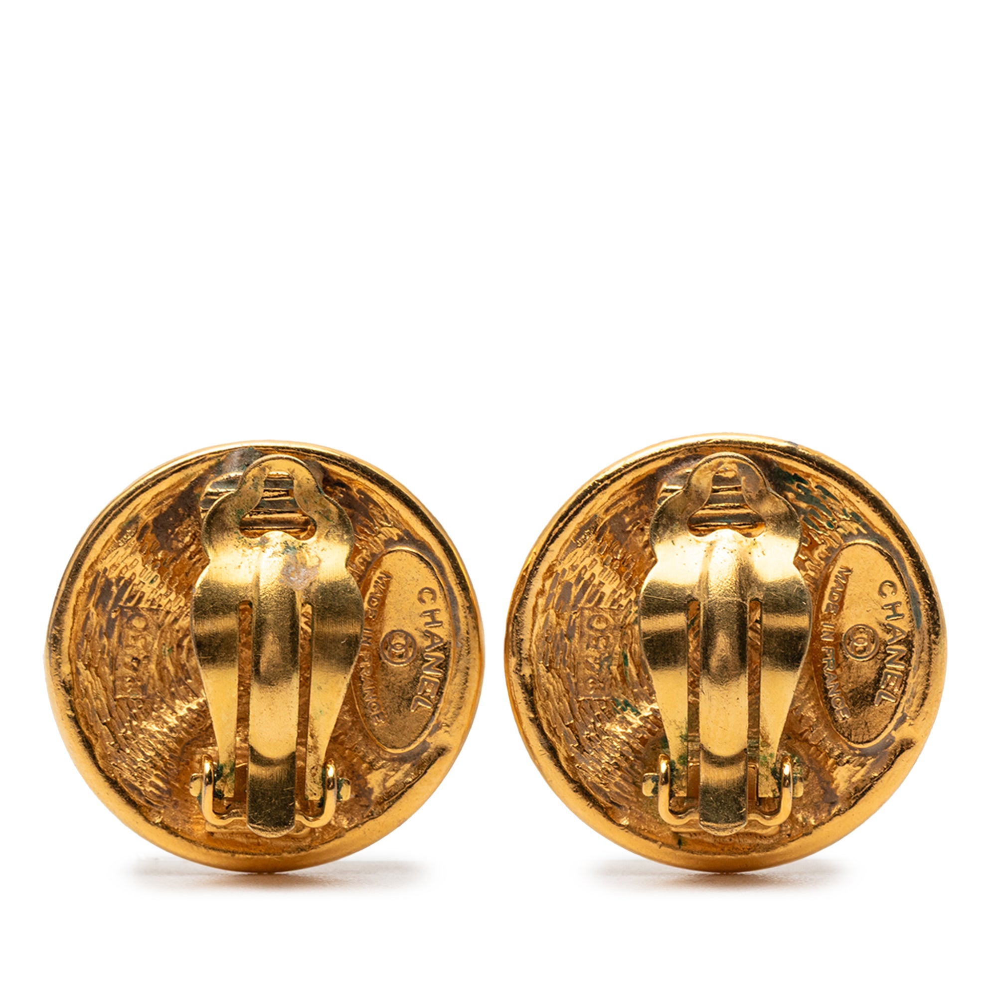 Gold Plated Quilted Round Clip On Earrings - Image 2