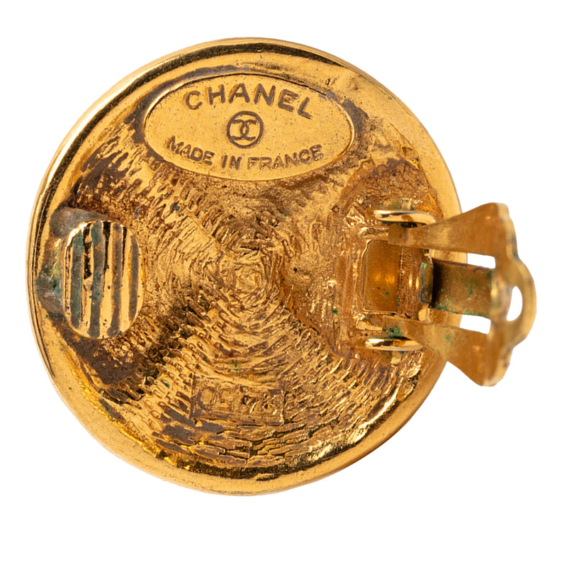 Gold Plated Quilted Round Clip On Earrings - Image 3