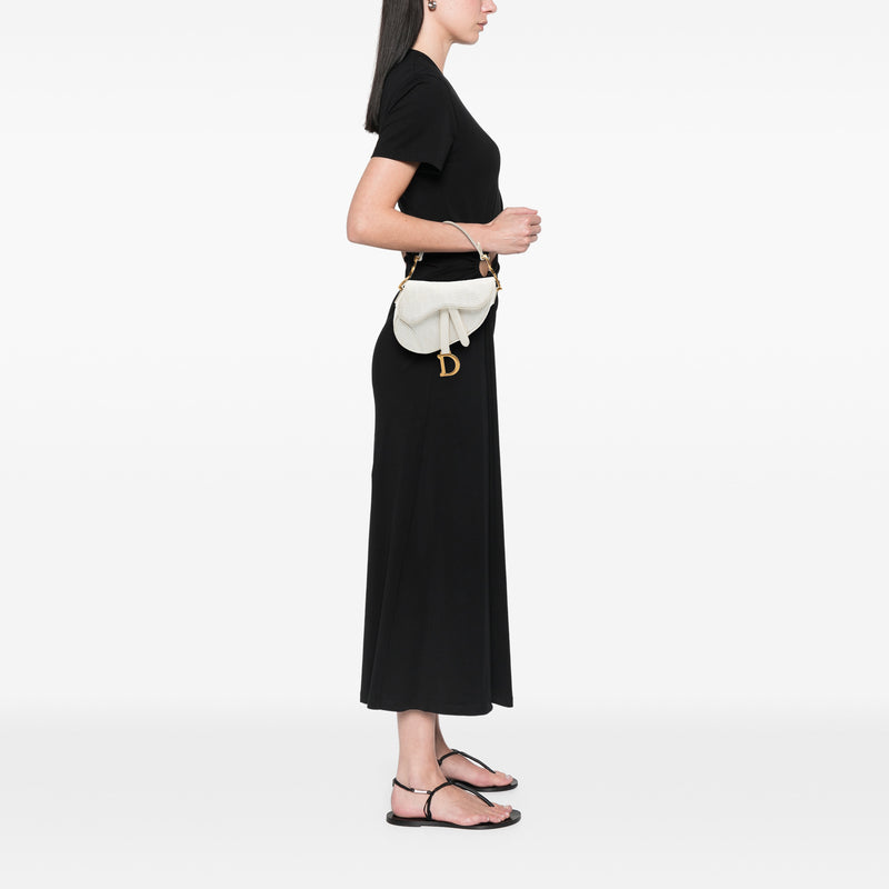 Mini Oblique Embroidered Canvas Saddle Bag - Image 6
