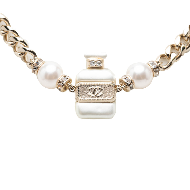 CC Gold Plated Faux Pearl Strass No 5 Perfume Bottle Pendant Necklace - Image 2