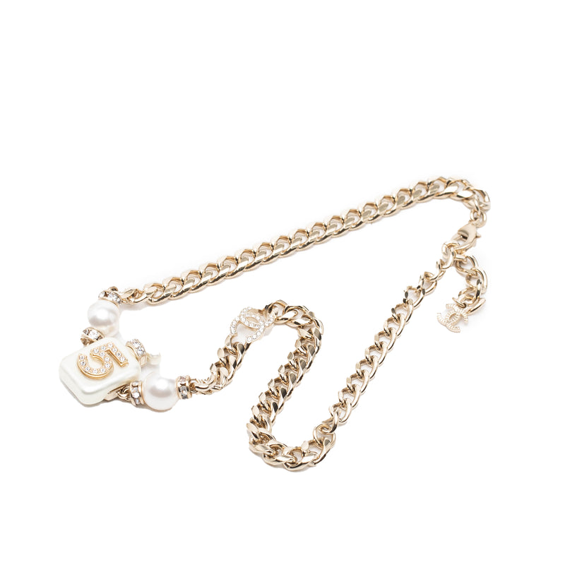 CC Gold Plated Faux Pearl Strass No 5 Perfume Bottle Pendant Necklace - Image 5