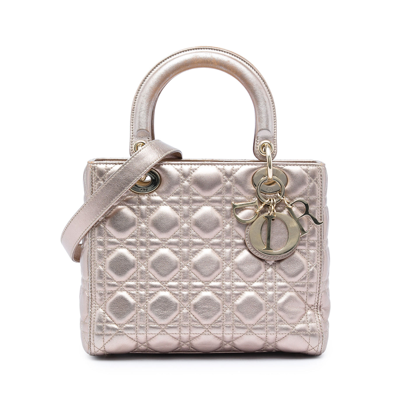 Medium Metallic Lambskin Cannage Lady Dior - Image 1