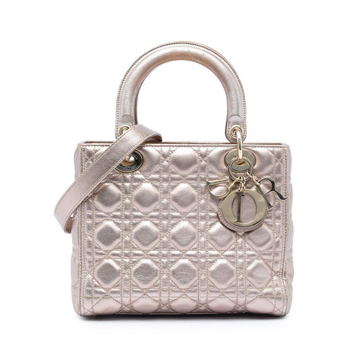 Medium Metallic Lambskin Cannage Lady Dior - Image 1