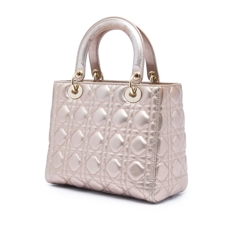 Medium Metallic Lambskin Cannage Lady Dior - Image 2