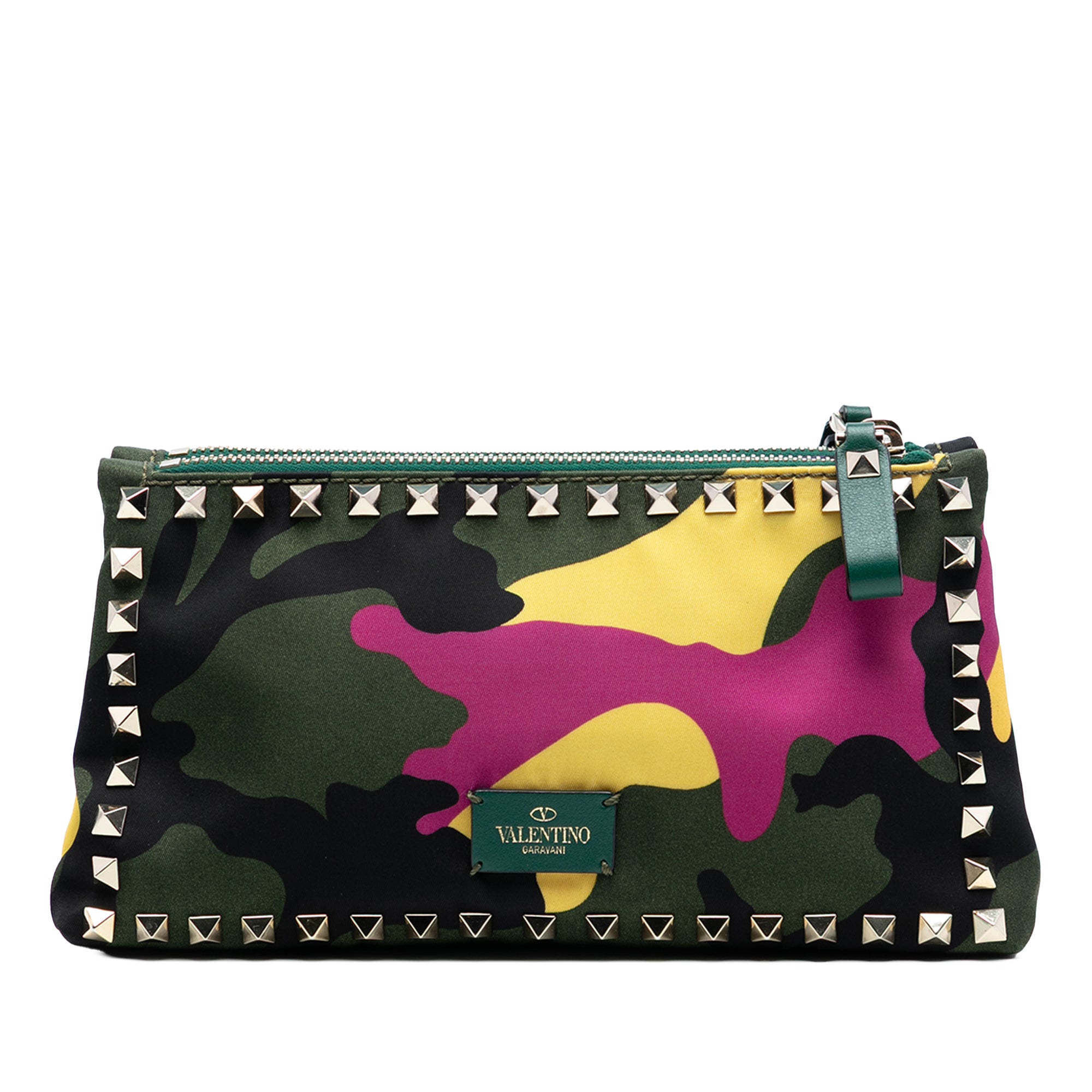 Nylon Rockstud Camouflage Double Zip Clutch - Image 1
