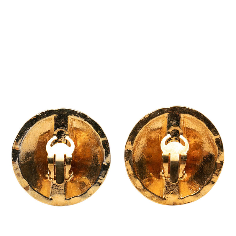 CC Gold Plated Quilted Round Clip On Earrings - Image 2