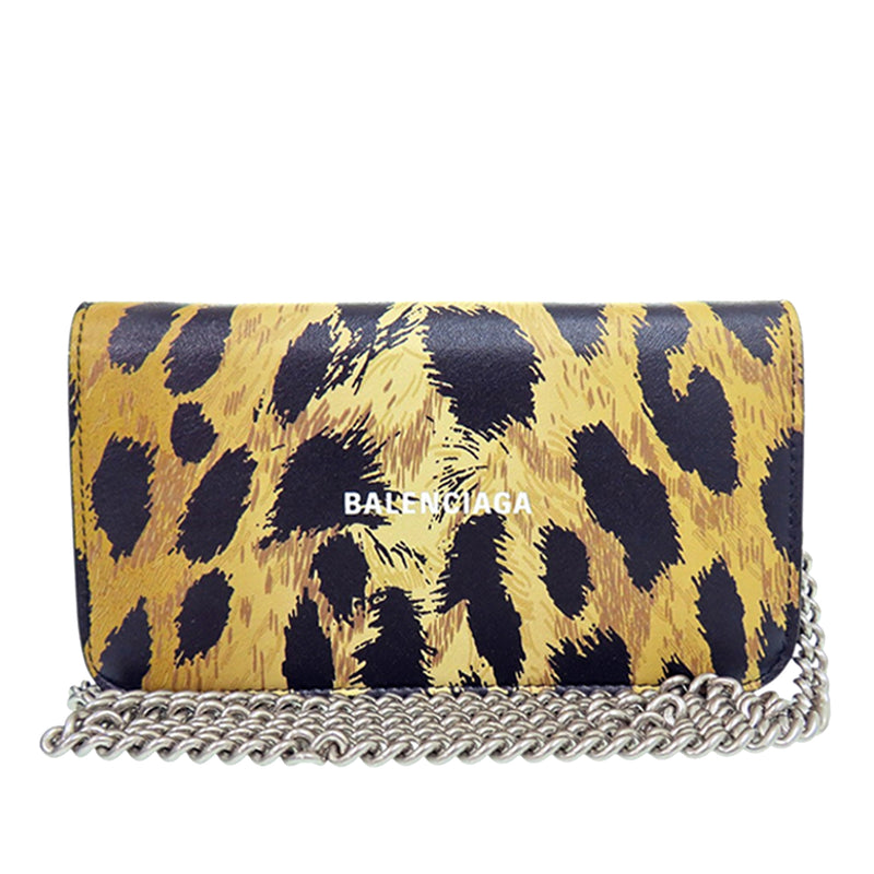 Leopard Printed Calfskin Continental Wallet on Chain