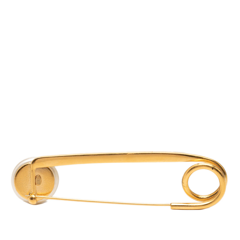 CC Gold Plated Faux Pearl Safety Pin Brooch - Image 2