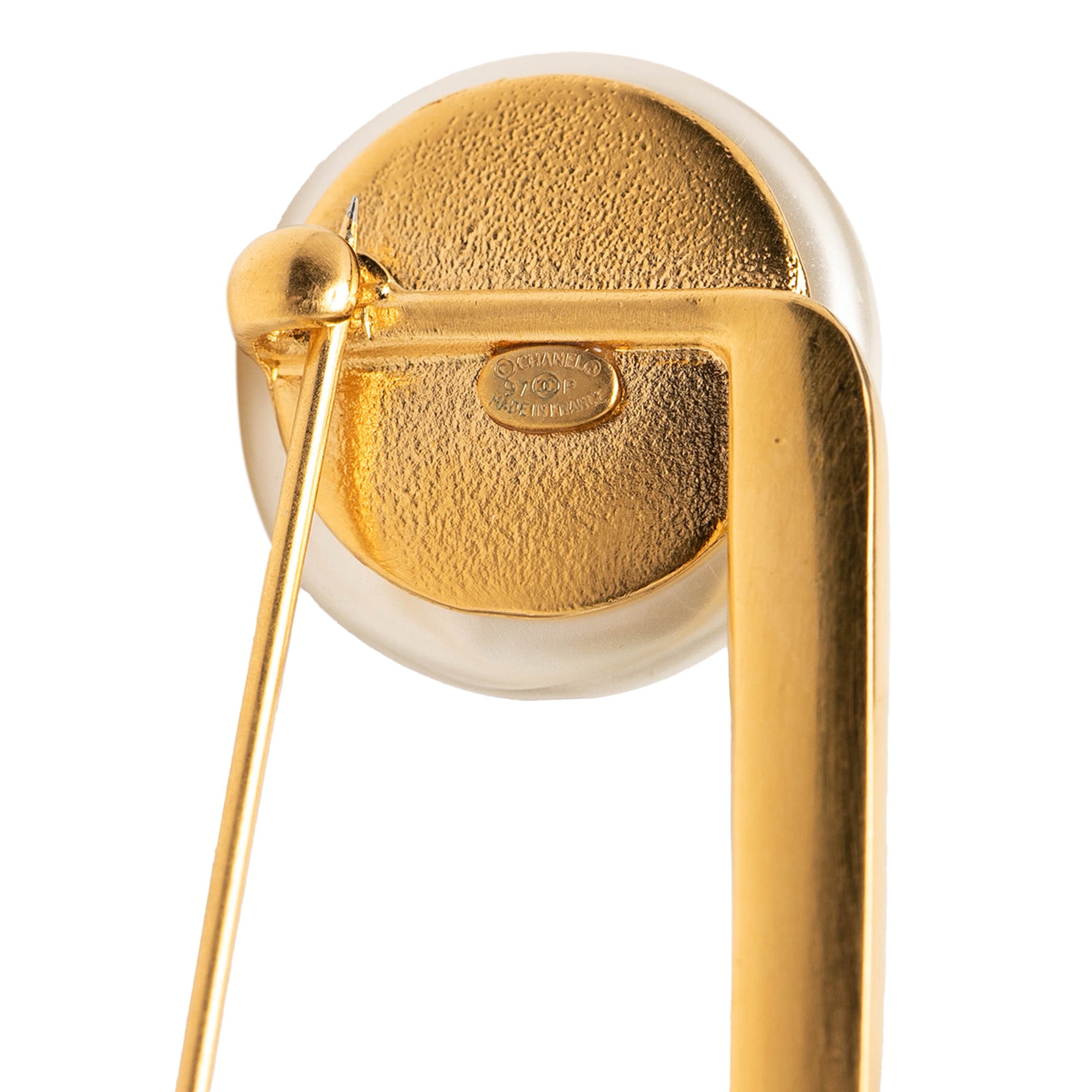 CC Gold Plated Faux Pearl Safety Pin Brooch - Image 3