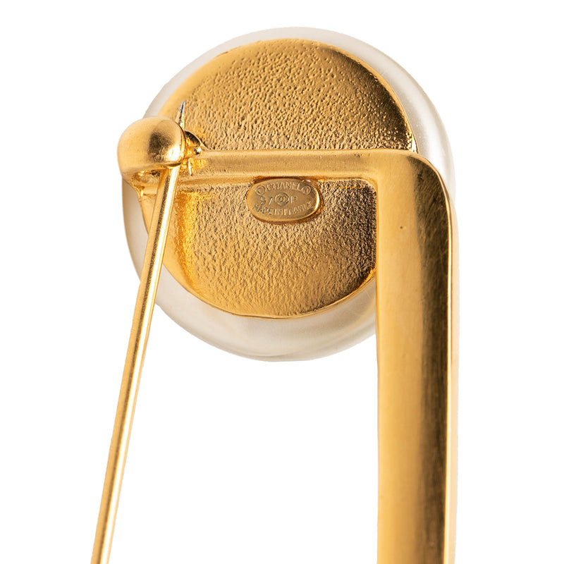 CC Gold Plated Faux Pearl Safety Pin Brooch - Image 3