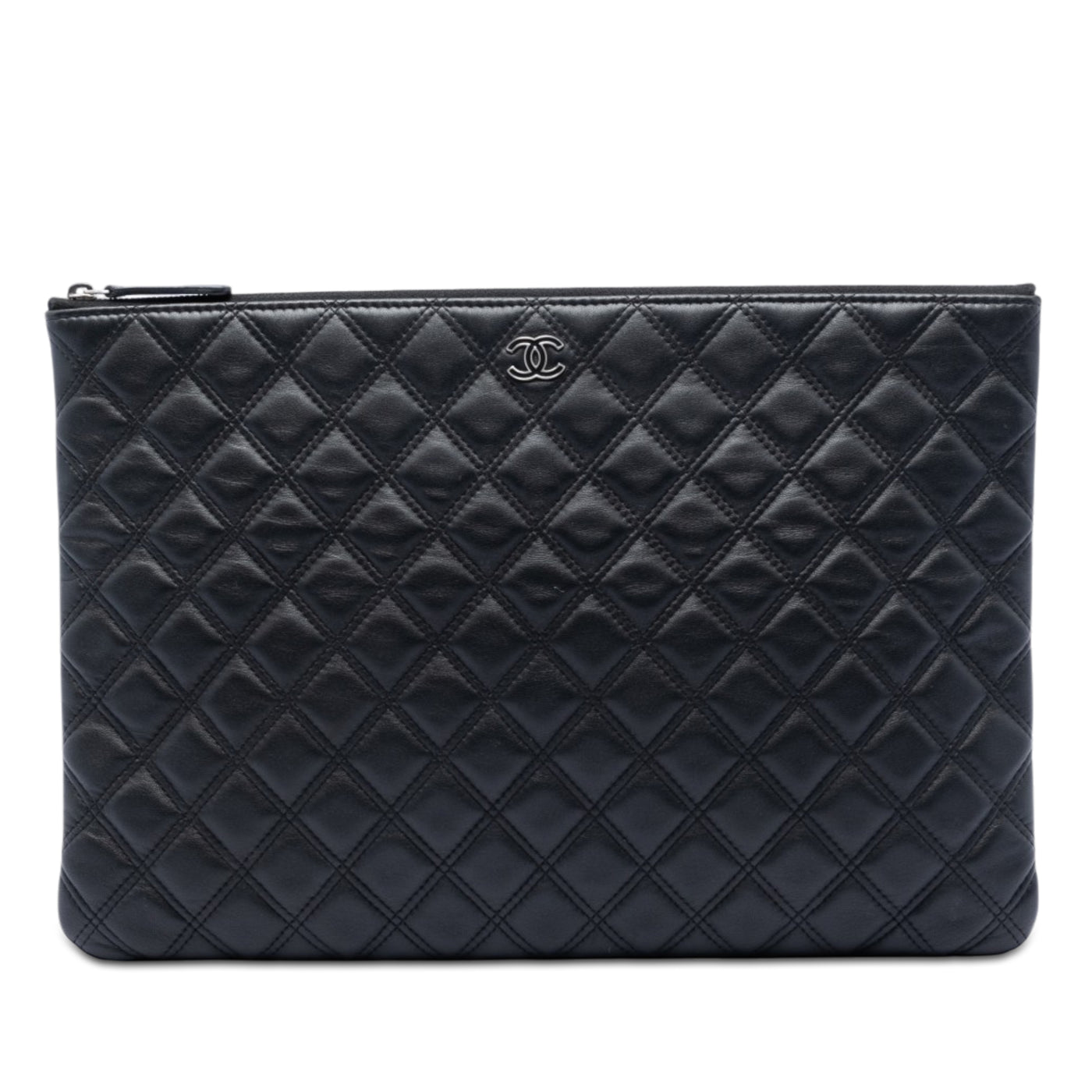 Large Quilted Lambskin Double Stitch O Case Clutch - Image 1