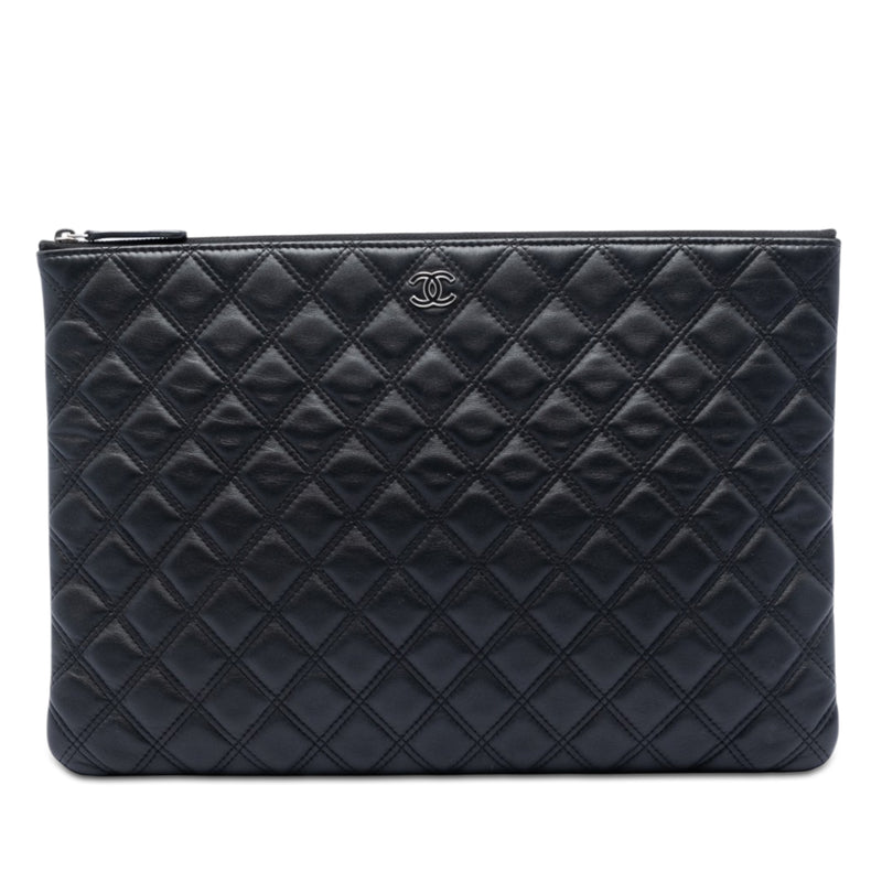 Large Quilted Lambskin Double Stitch O Case Clutch