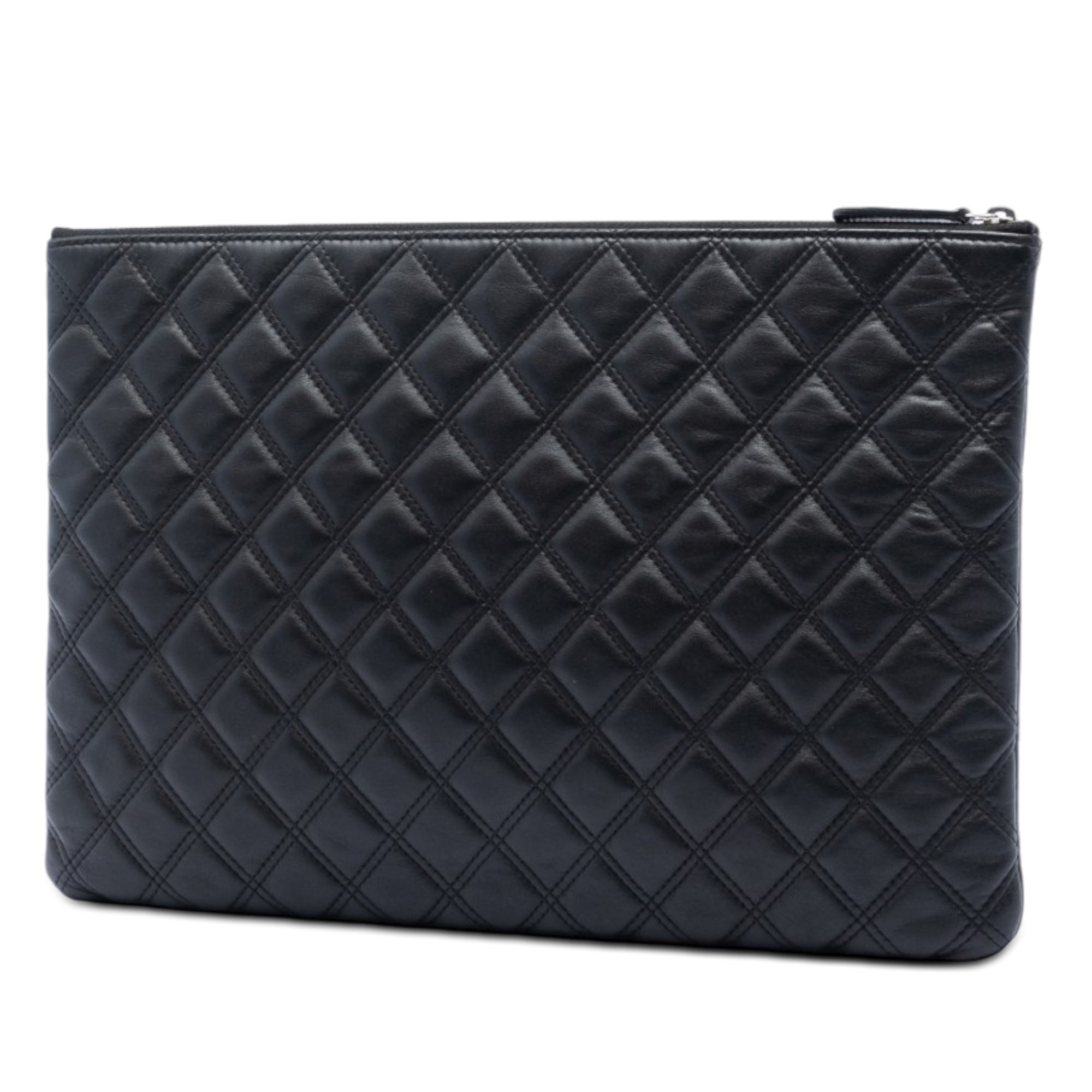 Large Quilted Lambskin Double Stitch O Case Clutch - Image 2