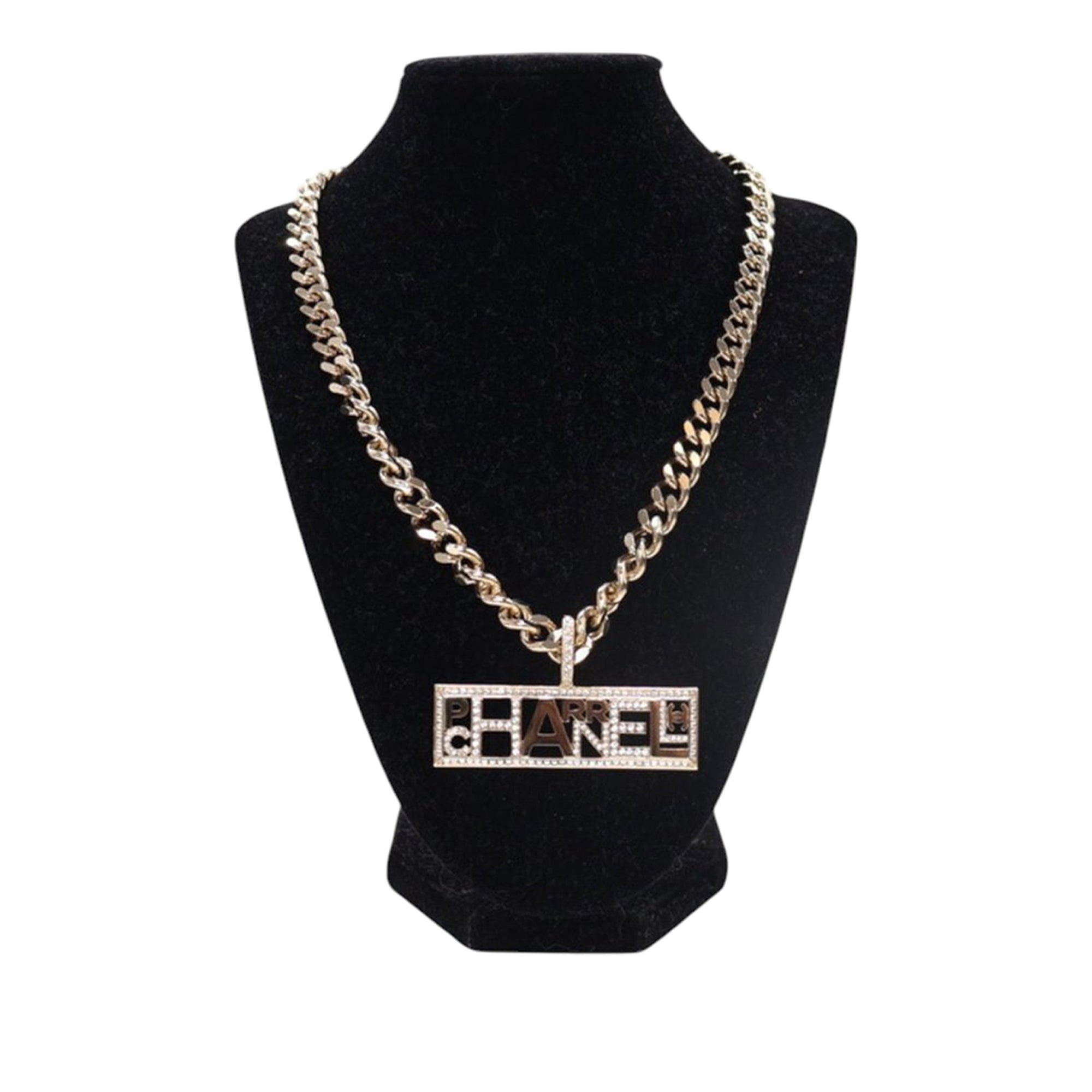 Pharrell Gold Plated Strass Chain Letters Pendant Necklace - Image 1