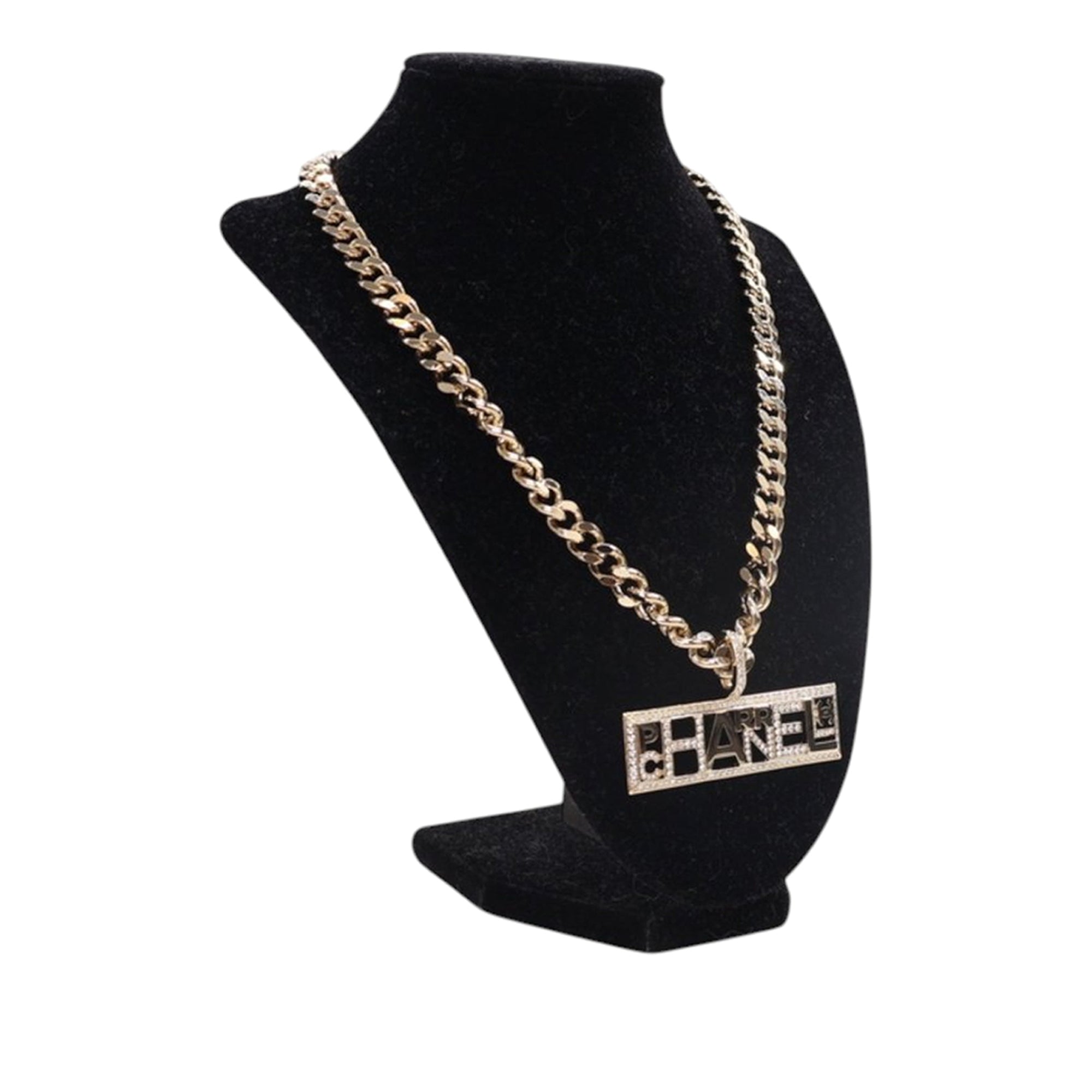 Pharrell Gold Plated Strass Chain Letters Pendant Necklace - Image 2