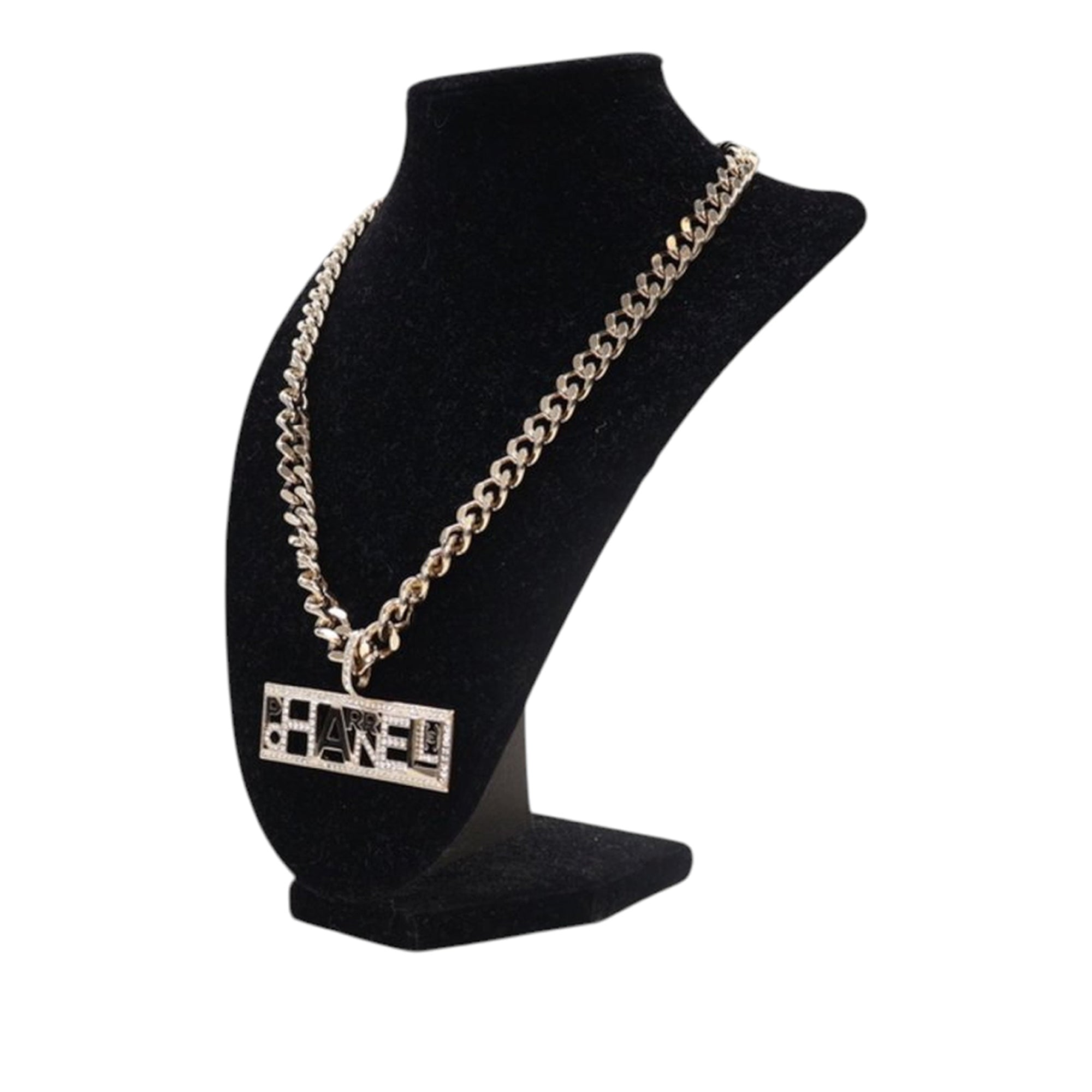 Pharrell Gold Plated Strass Chain Letters Pendant Necklace - Image 3