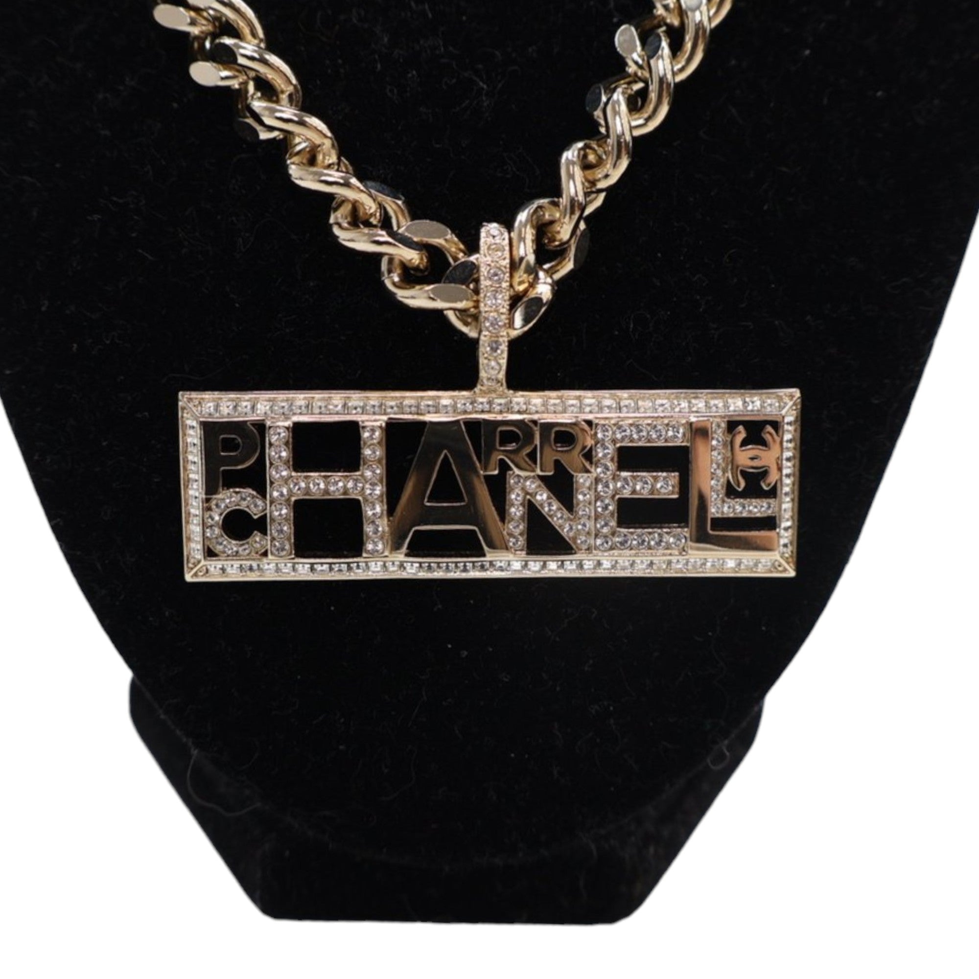 Pharrell Gold Plated Strass Chain Letters Pendant Necklace - Image 4