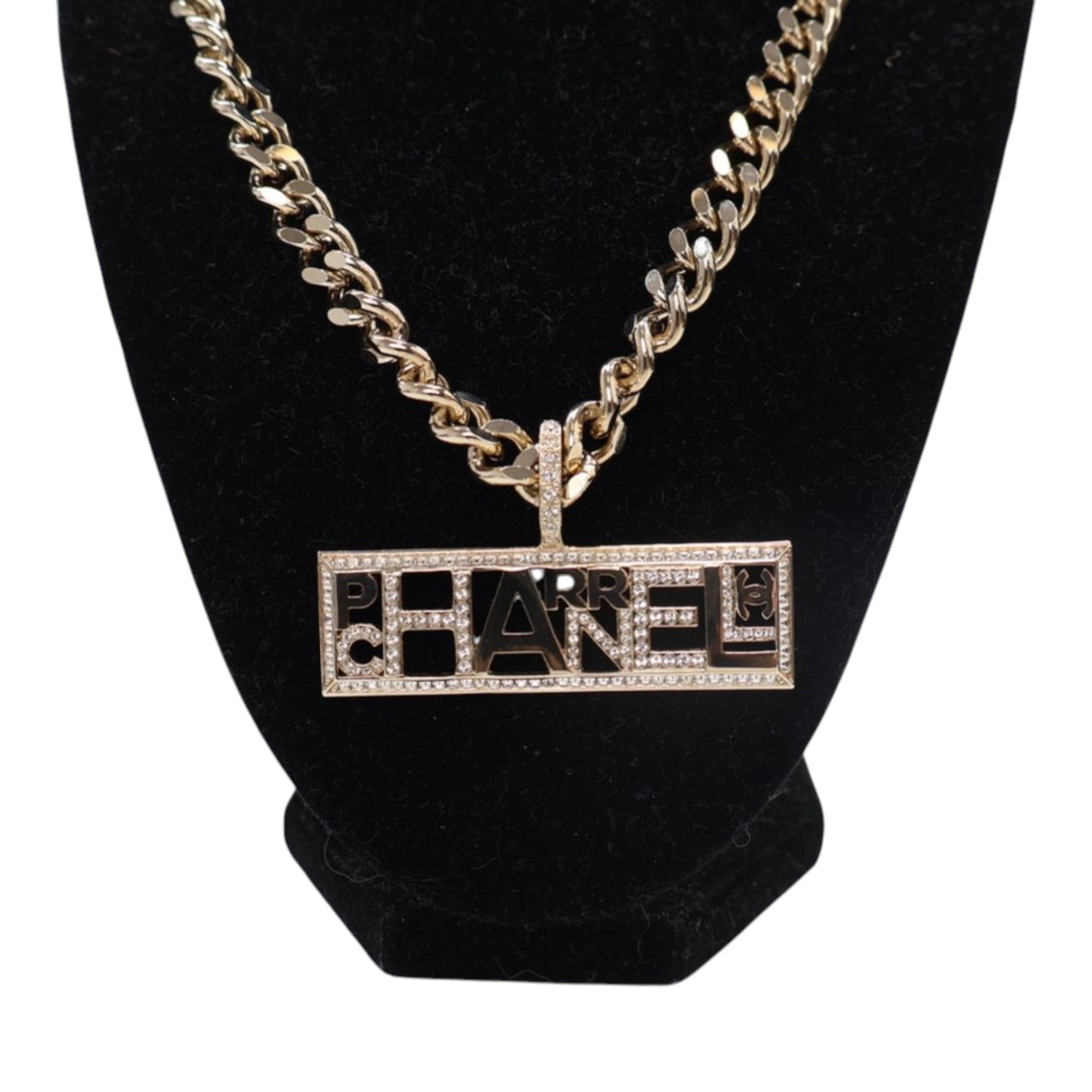 Pharrell Gold Plated Strass Chain Letters Pendant Necklace - Image 5