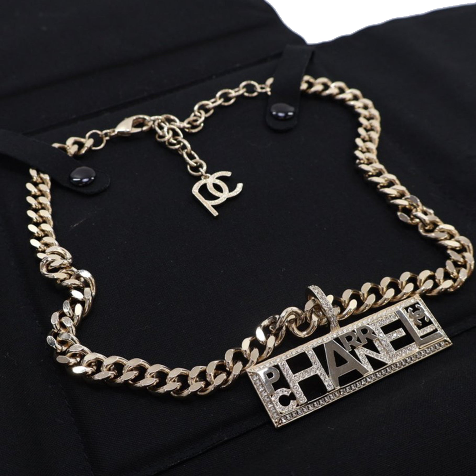 Pharrell Gold Plated Strass Chain Letters Pendant Necklace - Image 7