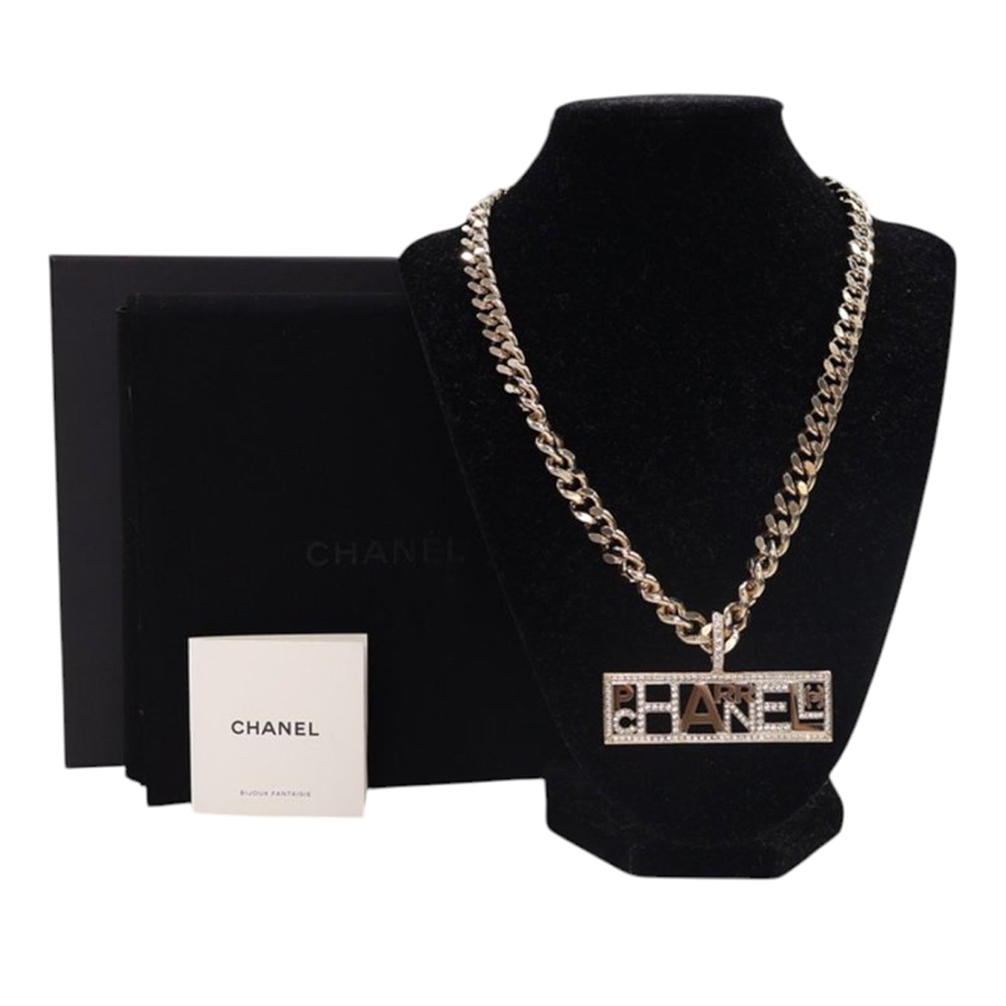 Pharrell Gold Plated Strass Chain Letters Pendant Necklace - Image 9
