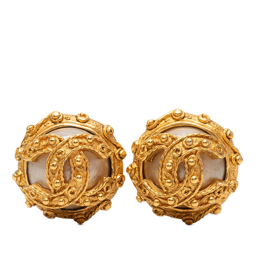 CC Gold Plated Faux Pearl Clip On Earrings - Image 1