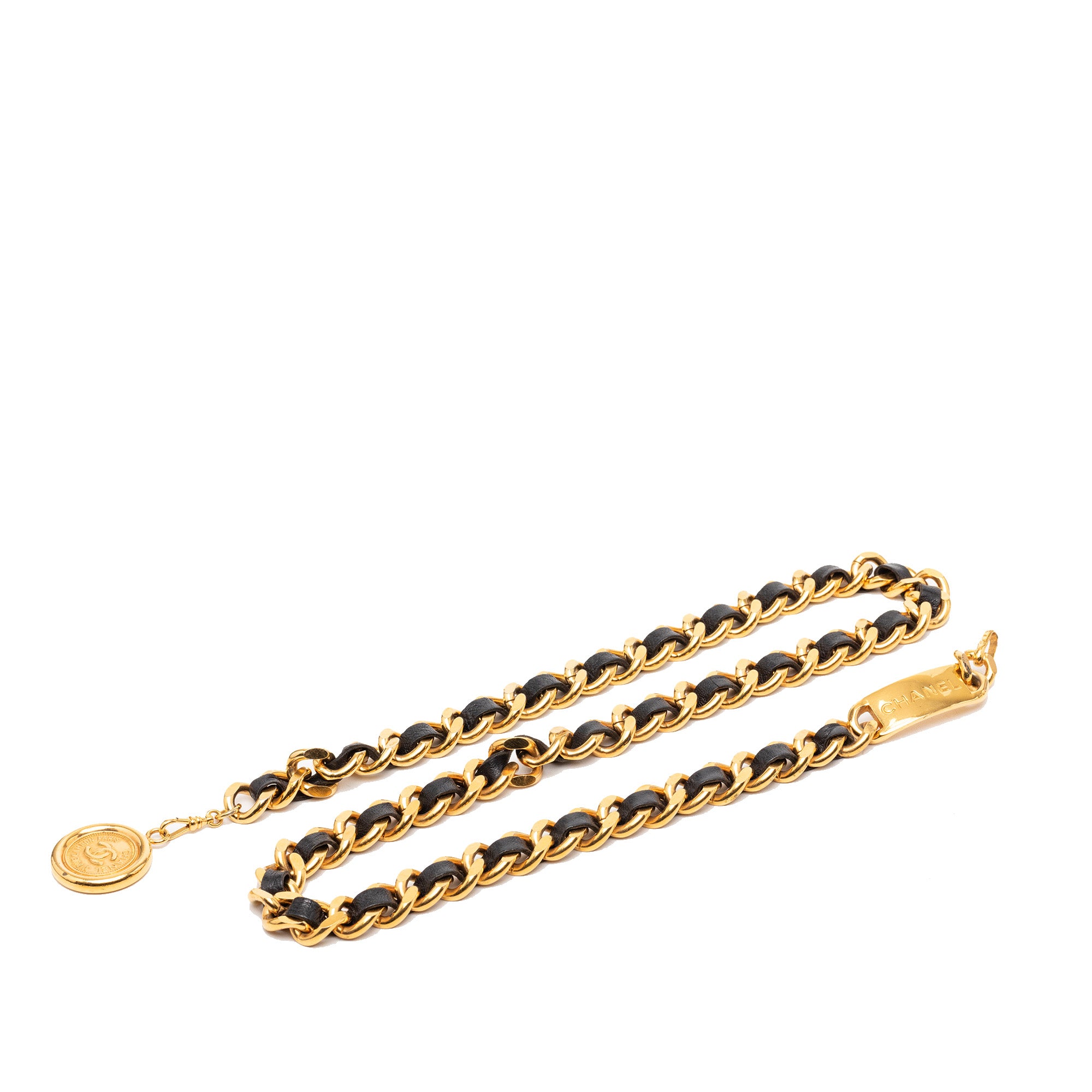 Gold Plated Leather Woven Chain Medallion Belt - Image 4