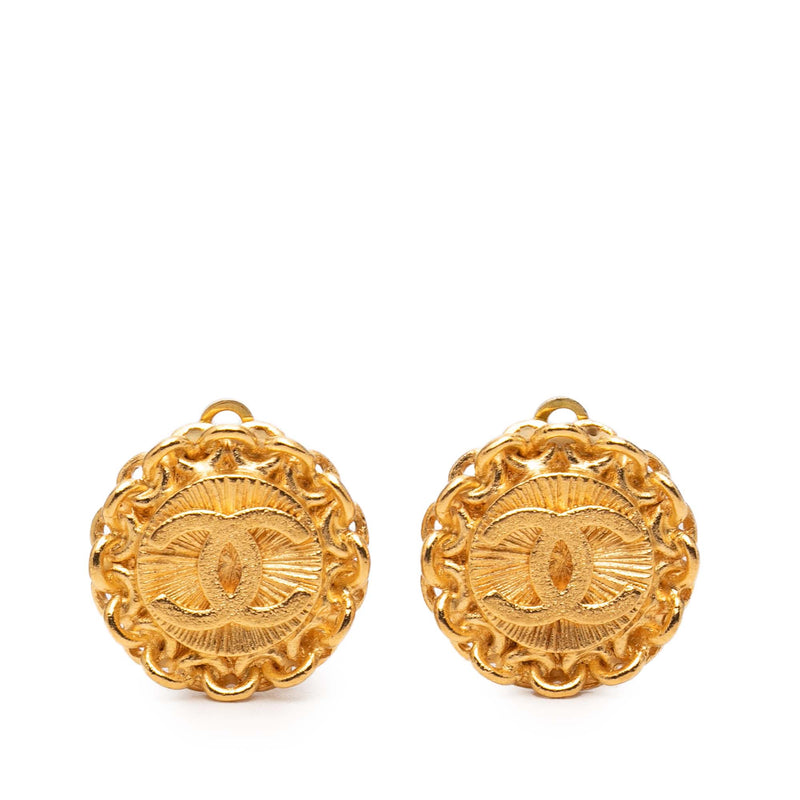 CC Gold Plated Round Clip On Earrings
