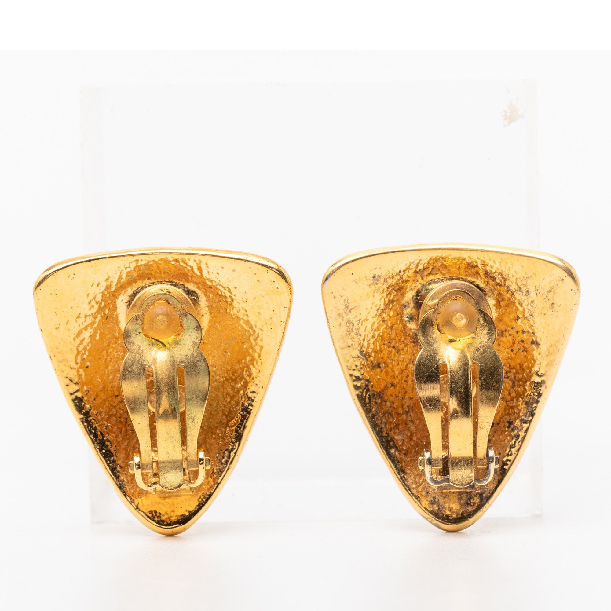 CC Gold Plated Triangular Clip On Earrings - Image 2