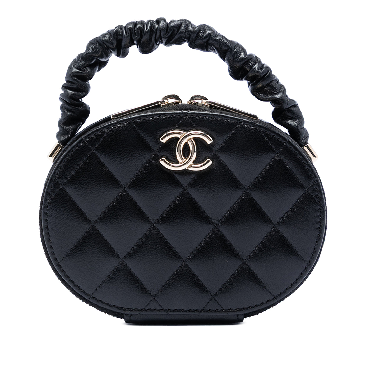 CC Quilted Lambskin Oval Top Handle Clutch - Image 1