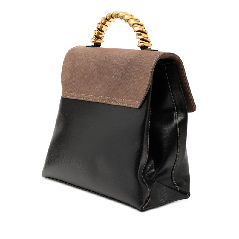 Bicolor Leather Velazquez Twist Top Handle Bag - Image 2