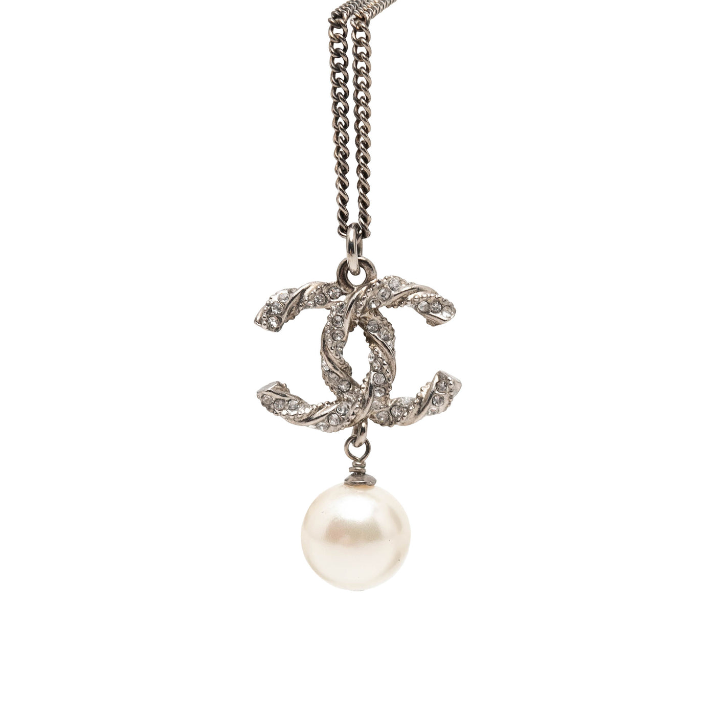 Brass Faux Pearl and Strass Twisted CC Pendant Necklace - Image 1