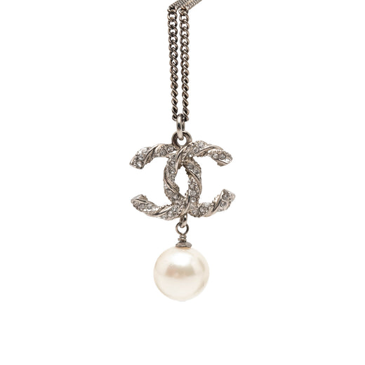 Brass Faux Pearl and Strass Twisted CC Pendant Necklace - Image 1