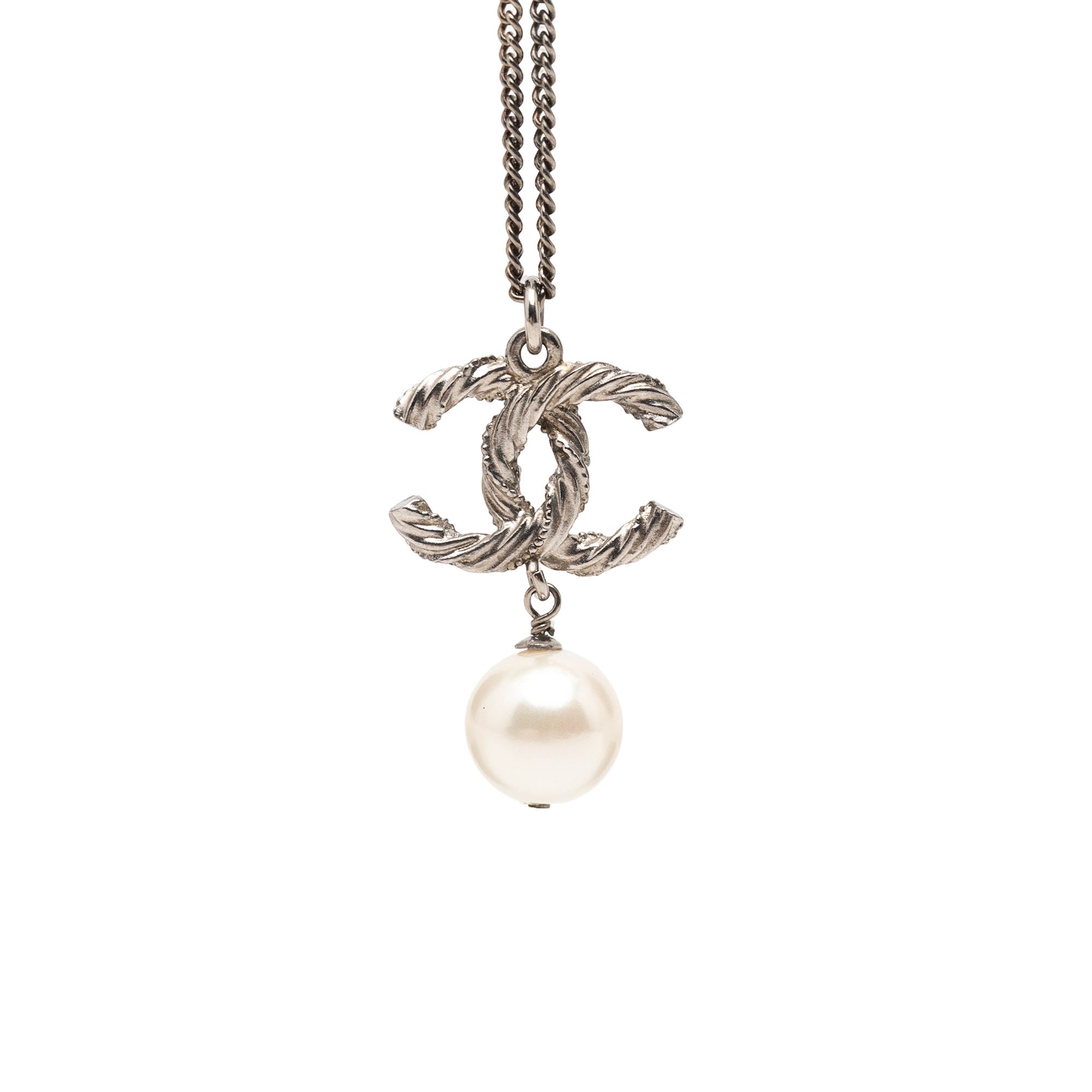 Brass Faux Pearl and Strass Twisted CC Pendant Necklace - Image 2
