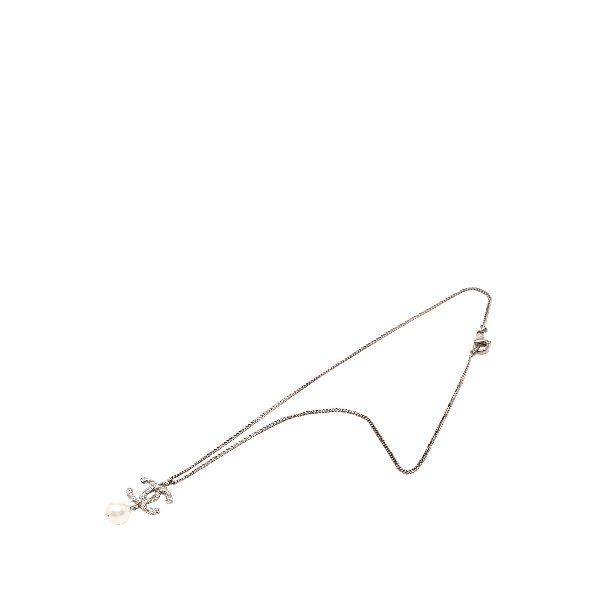 Brass Faux Pearl and Strass Twisted CC Pendant Necklace - Image 5