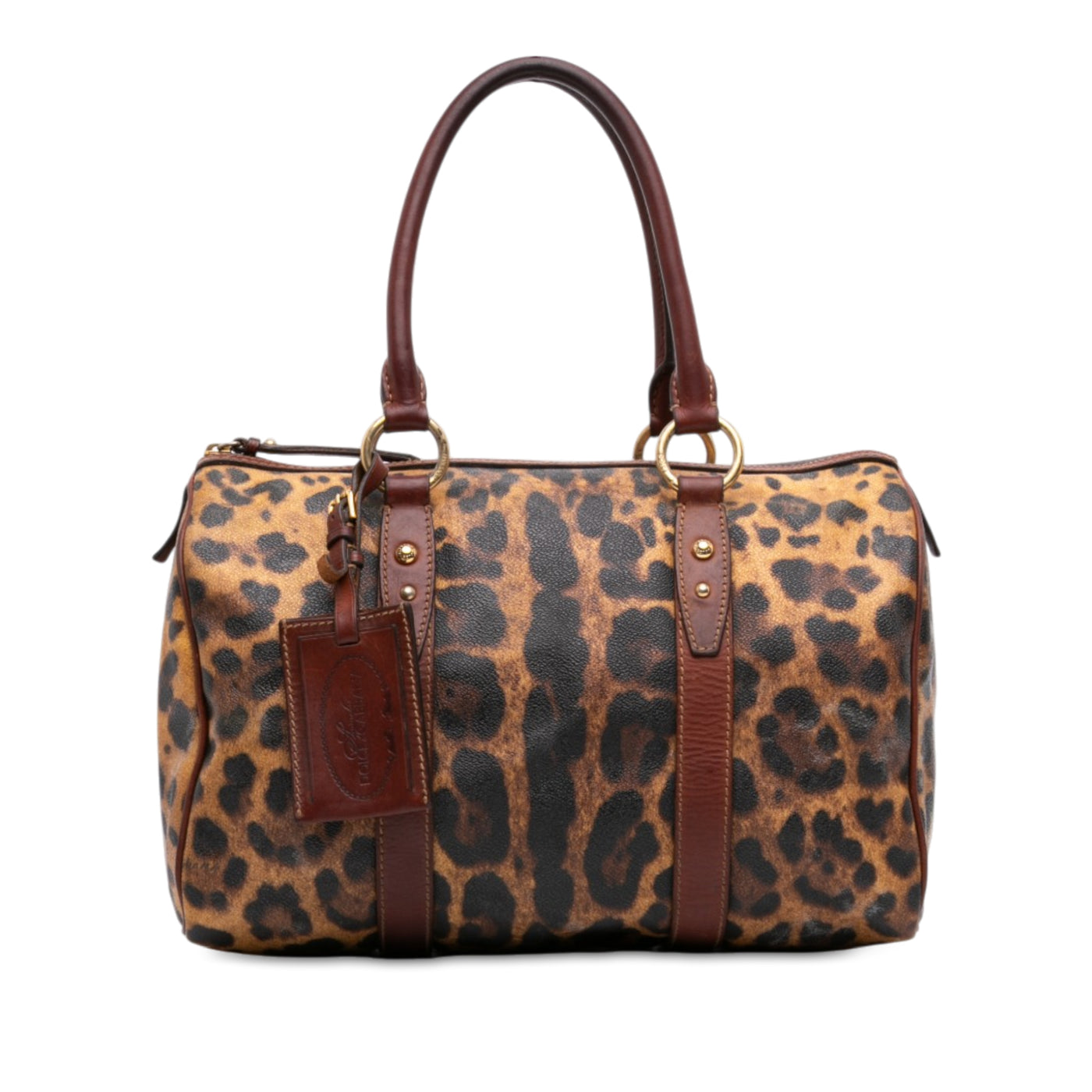 Leopard Printed Coated Canvas Boston Bag - Image 1