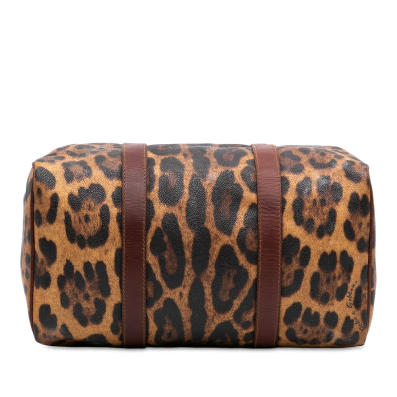 Leopard Printed Coated Canvas Boston Bag - Image 3